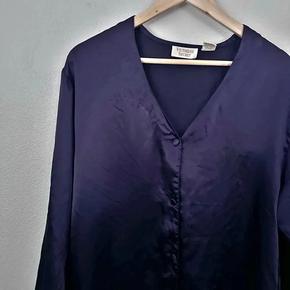 VICTORIA'S SECRET | Vintage Deep Purple Sleep Satin Shirt Gold Label | Size M/L - Picture 1 of 6